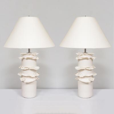 Pair of French Bespoke Ceramic Ruffle Lamps