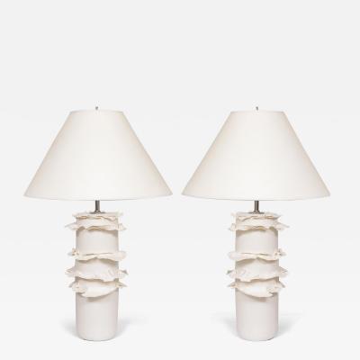 Pair of French Bespoke Ceramic Ruffle Lamps