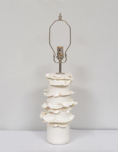Pair of French Bespoke Glazed Ceramic Ruffle Lamps