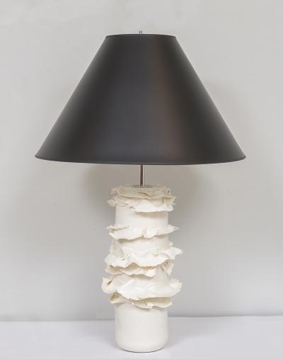 Pair of French Bespoke Glazed Ceramic Ruffle Lamps