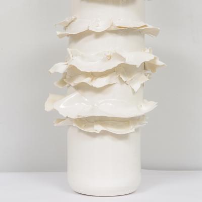 Pair of French Bespoke Glazed Ceramic Ruffle Lamps