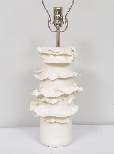 Pair of French Bespoke Glazed Ceramic Ruffle Lamps