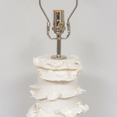 Pair of French Bespoke Glazed Ceramic Ruffle Lamps