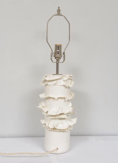 Pair of French Bespoke Glazed Ceramic Ruffle Lamps