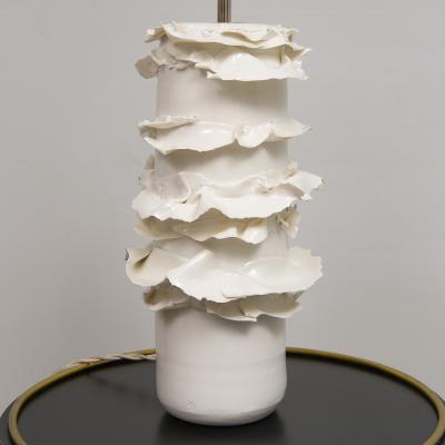 Pair of French Bespoke Glazed Ceramic Ruffle Lamps