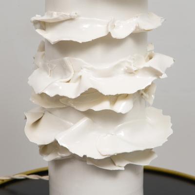 Pair of French Bespoke Glazed Ceramic Ruffle Lamps