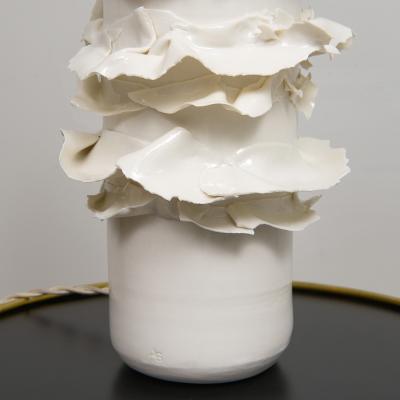 Pair of French Bespoke Glazed Ceramic Ruffle Lamps