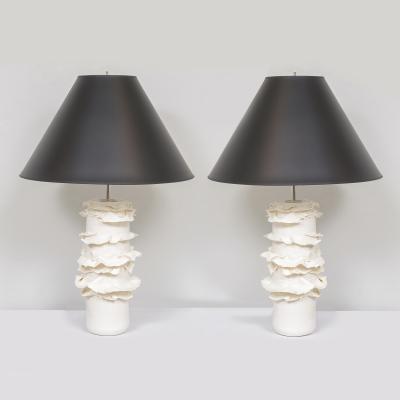 Pair of French Bespoke Glazed Ceramic Ruffle Lamps