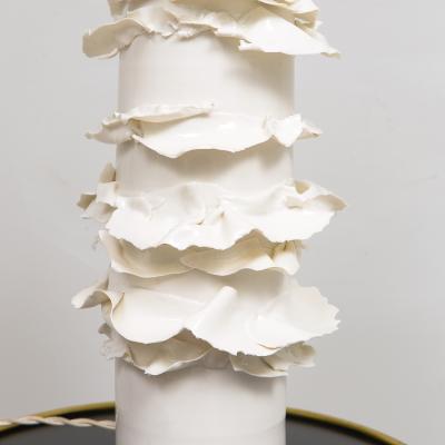Pair of French Bespoke Glazed Ceramic Ruffle Lamps