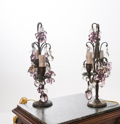 Pair of French Brass and Crystal 2 Light Candelabra Girandoles