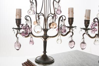 Pair of French Brass and Crystal 2 Light Candelabra Girandoles