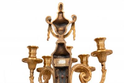 Pair of French Bronze Blue Painted Five Light Antique Wall Sconces