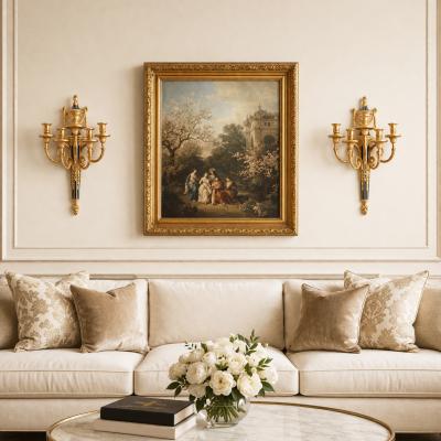 Pair of French Bronze Blue Painted Five Light Antique Wall Sconces