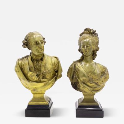Pair of French Bronze Busts of Louis XVI and Marie Antoinette