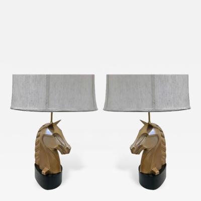 Pair of French Bronze Horse Lamps
