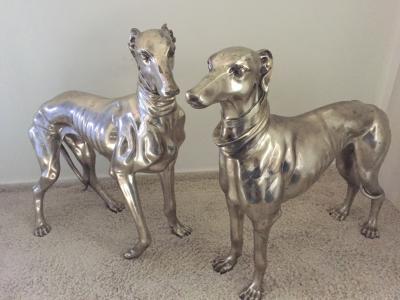 Pair of French Bronze Nickel Greyhound Dog Monumental