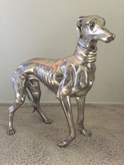 Pair of French Bronze Nickel Greyhound Dog Monumental