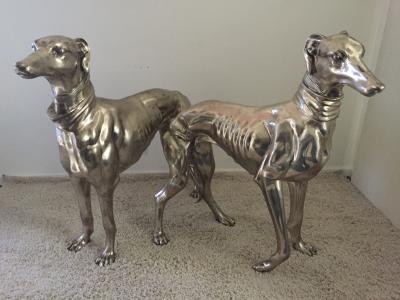 Pair of French Bronze Nickel Greyhound Dog Monumental