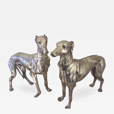 Pair of French Bronze Nickel Greyhound Dog Monumental