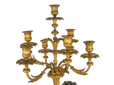 Pair of French Bronze Seven Light Candelabra Lamps ca 1880