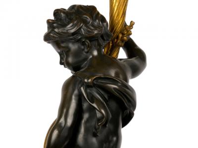 Pair of French Bronze Seven Light Candelabra Lamps ca 1880