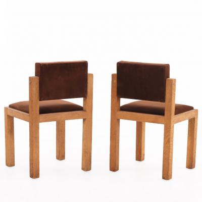 Pair of French Brutalist Oak Side Chairs With Adjustable Tilting Backs C 1960