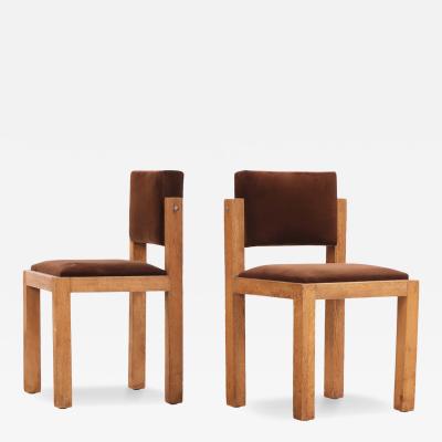 Pair of French Brutalist Oak Side Chairs With Adjustable Tilting Backs C 1960