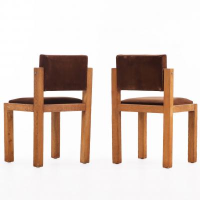 Pair of French Brutalist Oak Side Chairs with Adjustable Tilting Backs C 1960