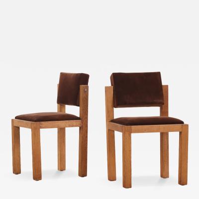 Pair of French Brutalist Oak Side Chairs with Adjustable Tilting Backs C 1960