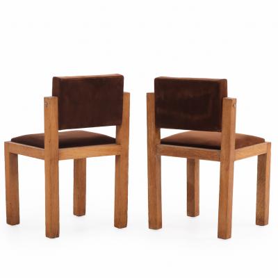 Pair of French Brutalist Oak Side Chairs with Adjustable Tilting Backs C 1960