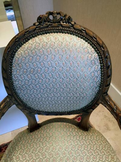 Pair of French Carved Fauteuil Chairs Louis XVI Style