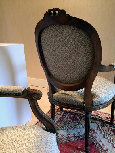 Pair of French Carved Fauteuil Chairs Louis XVI Style