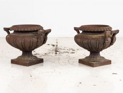 Pair of French Cast Iron Urns Early 20th Century