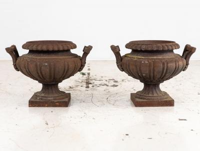Pair of French Cast Iron Urns Early 20th Century