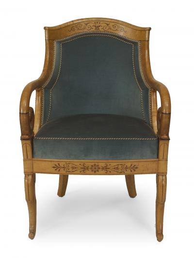 Pair of French Charles X Blue Velvet Arm Chairs