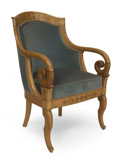 Pair of French Charles X Blue Velvet Arm Chairs