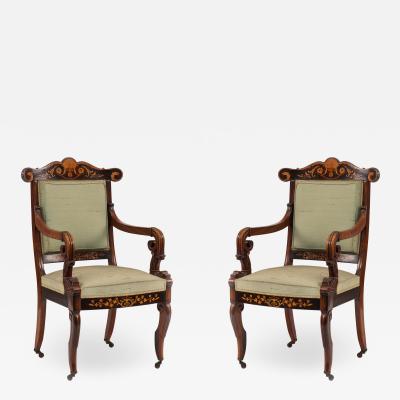 Pair of French Charles X Rosewood Arm Chairs
