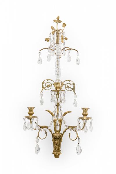 Pair of French Charles X Style Bronze and Faux Crystal Wall Sconces