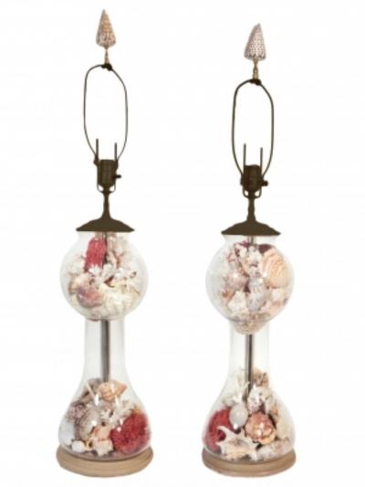 Pair of French Cloche Shell Lamps