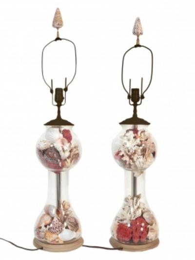 Pair of French Cloche Shell Lamps