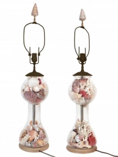 Pair of French Cloche Shell Lamps