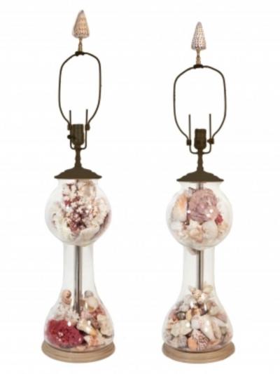 Pair of French Cloche Shell Lamps