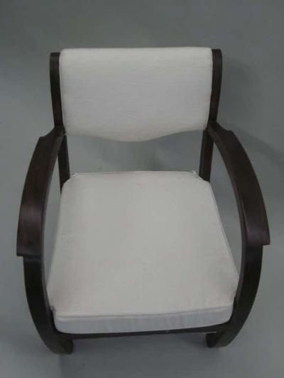 Pair of French Colonial Art Deco Teak Lounge Chairs Armchairs