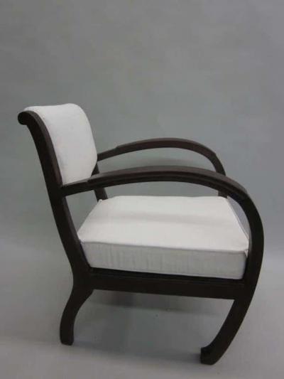Pair of French Colonial Art Deco Teak Lounge Chairs Armchairs