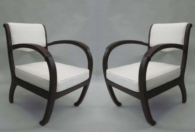 Pair of French Colonial Art Deco Teak Lounge Chairs Armchairs