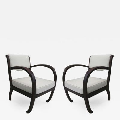 Pair of French Colonial Art Deco Teak Lounge Chairs Armchairs