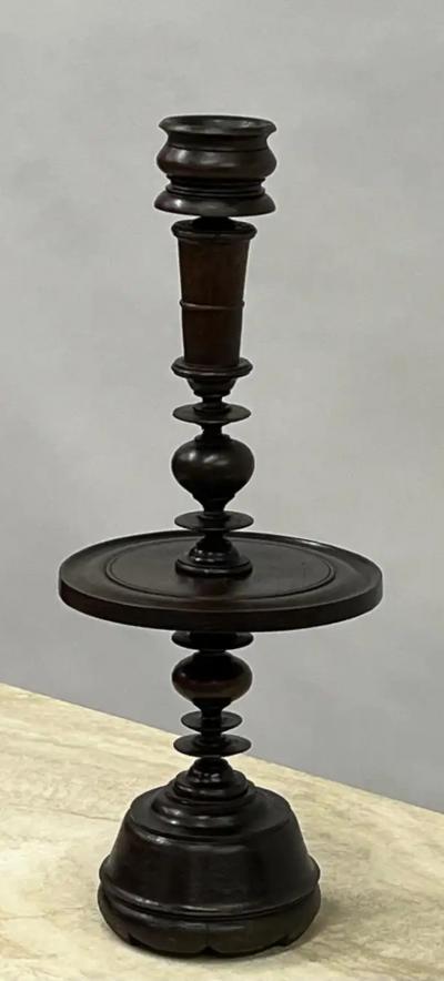 Pair of French Colonial Carved Teak Wood Table Lamp Bases or Candelabras c 1930