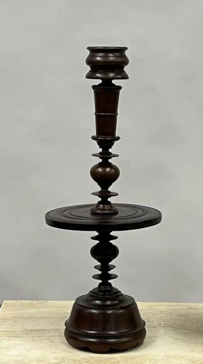 Pair of French Colonial Carved Teak Wood Table Lamp Bases or Candelabras c 1930