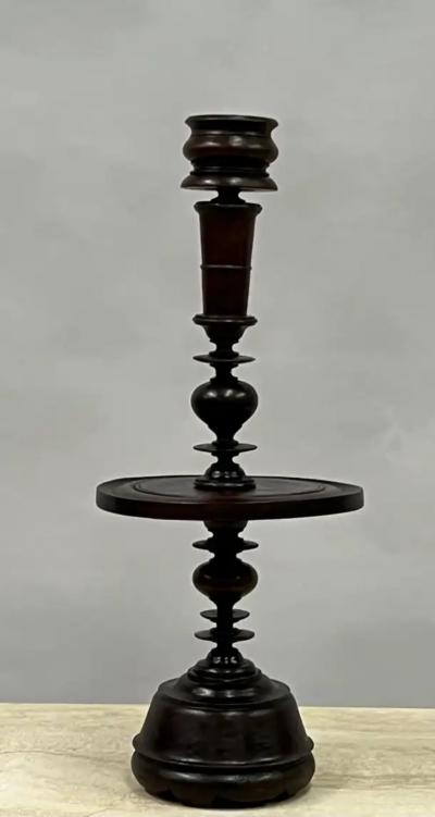 Pair of French Colonial Carved Teak Wood Table Lamp Bases or Candelabras c 1930