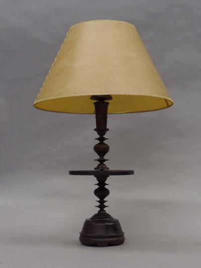Pair of French Colonial Mid Century Carved Wood Table Lamps 1930